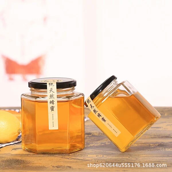 厂家批发六棱蜂蜜瓶六角密封罐头瓶果酱燕窝瓶无铅玻璃酱菜包装瓶