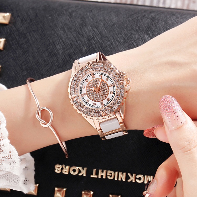 Masalie ceramic personality fashion trend full diamond women's watch new rose gold wholesale