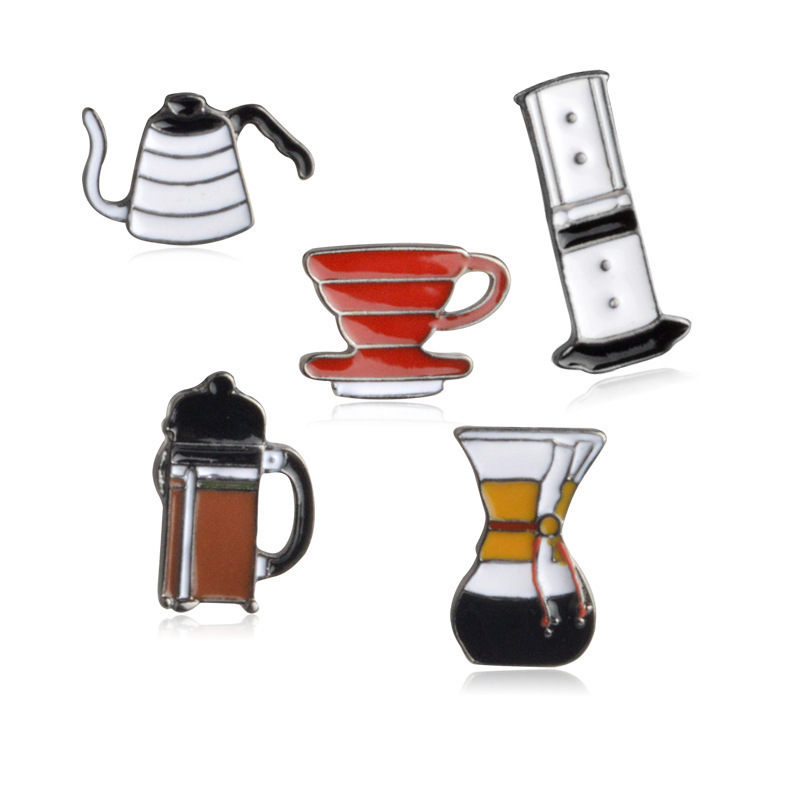 Foreign Trade Jewelry European and American Coffee Series Hand Brewing Pot/Alexigure/Chemex/Filter Cup Alloy Brooch Wholesale