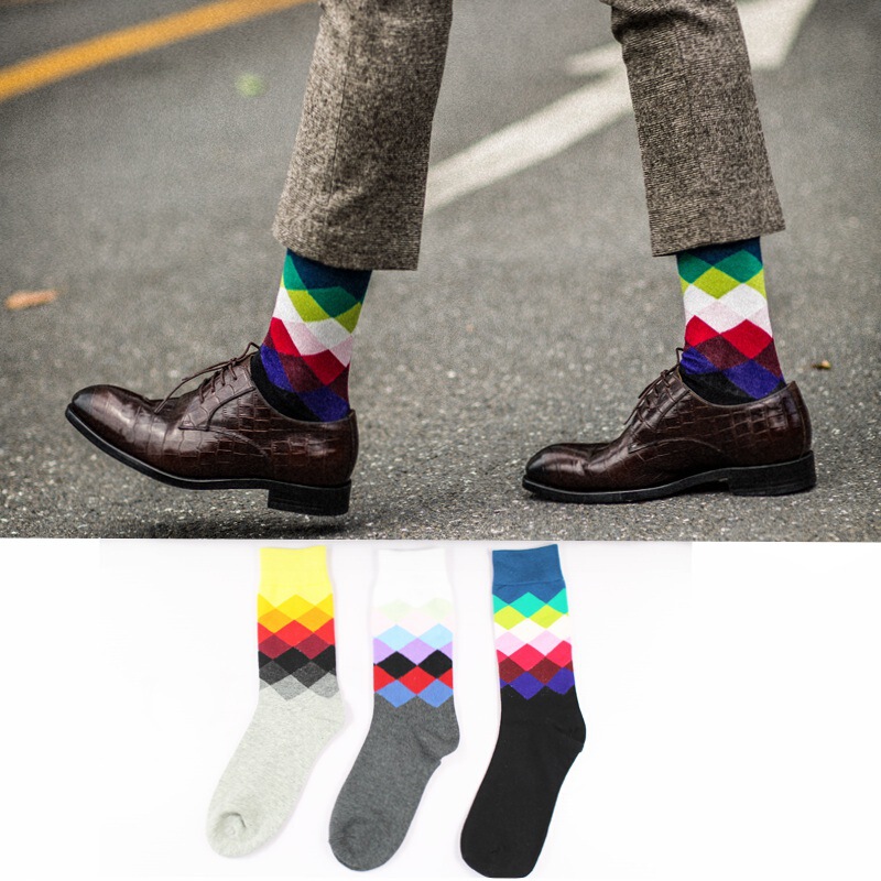 Socks wholesale cotton foot square New Diamond tide socks cotton foreign trade Happy Socks tube men's socks cross-border hot sale