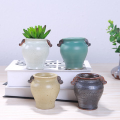 新款多肉小老樁盆素色拇指盆復古小花盆拼盤透氣粗陶小花盆小盆栽