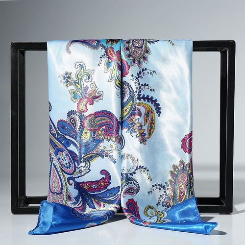Taobao Korean Dongdaemun Large Square Scarf with Print, Sectional Women's Versatile Walnuts Flower Silk Scarf, Wholesale