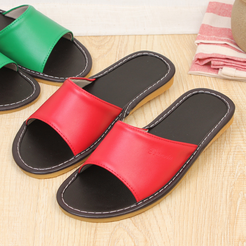 summer Leather slippers summer men and women Huverios family Bedroom lovers non-slip Deodorant genuine leather sandals  household Four seasons