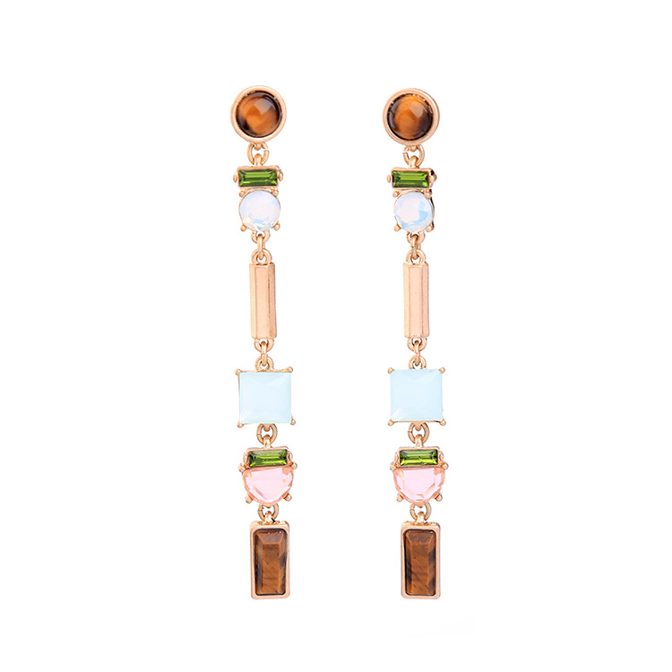 Occident and the United States alloy Inlaid gemstones earring (Pink blue)NHQD4016-Pink blue