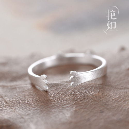 s925 silver-plated ring for women, simple ring, couple ring, Korean temperament joint ring, cute cat tail ring