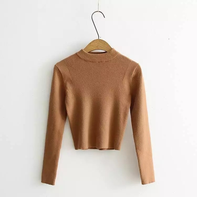 half high neck long sleeve short sweater NSHS31734