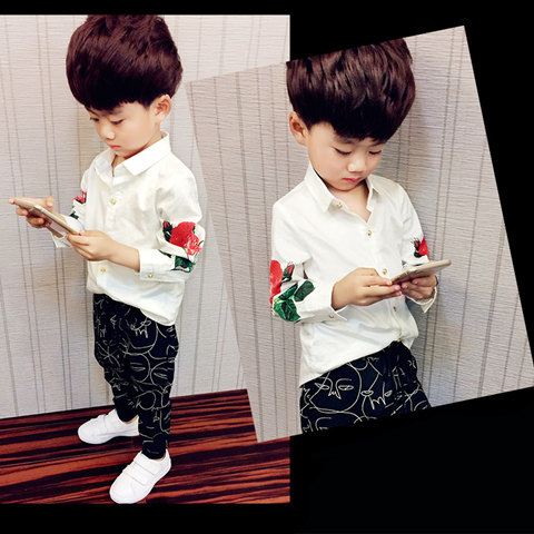 牡丹花男童长袖衬衫儿童男韩版衬衣上衣春秋春款童装春季小孩春装|ms