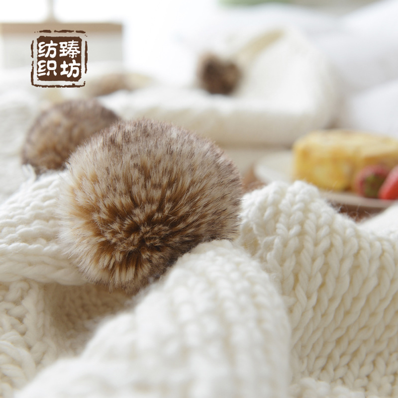 爆款网红毛球毯子 波纹冰岛针织球毯 北欧装饰毯空调毯