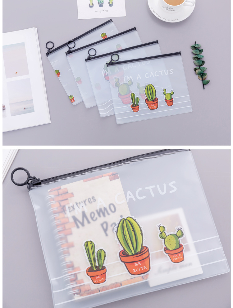 File Transparent Frosted Cactus Large Capacity Student Stationery Pencil Case display picture 1