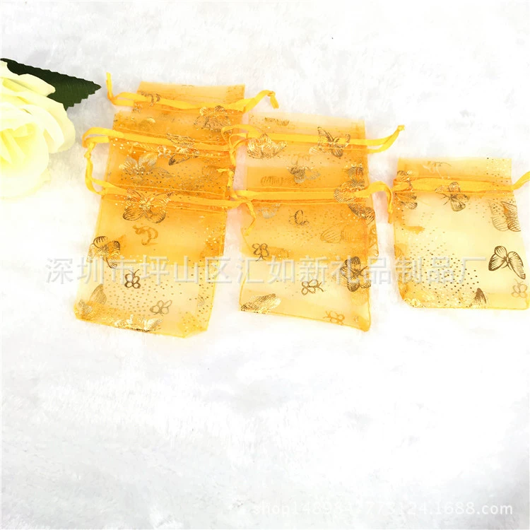 Поставка 7*9 светло-желтого бабочки, горячее серебро, бронзовый мешок из органзы/снежно-марлевый сетчатый мешок на шнурке/упаковочный мешок для аксессуаров