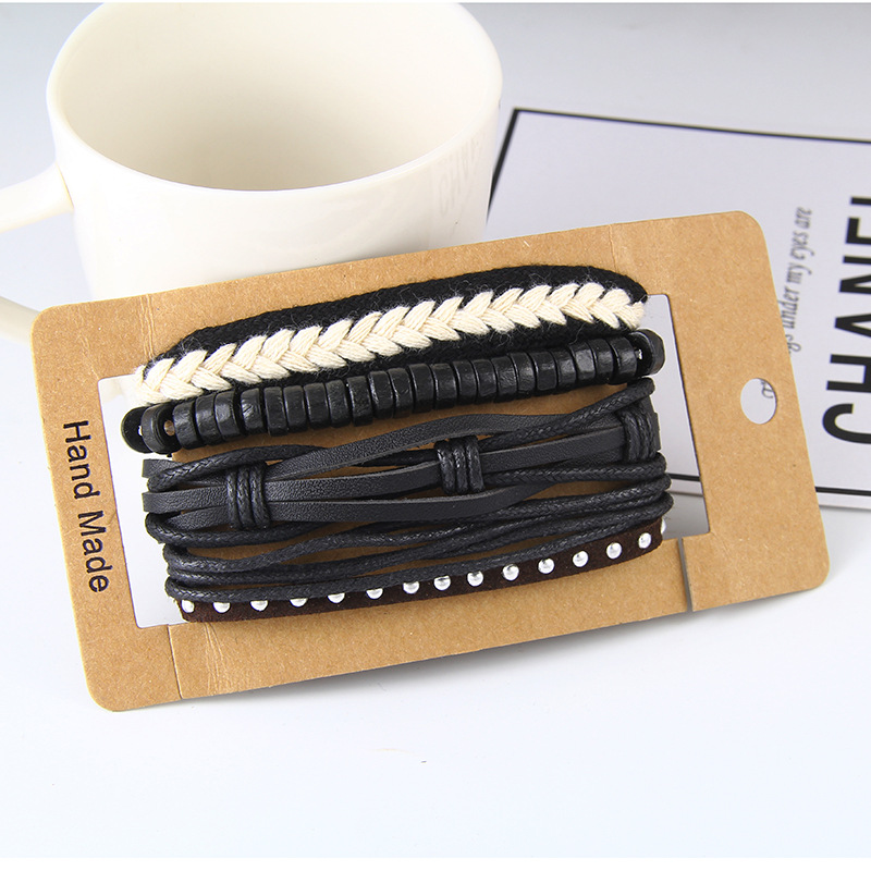 retro suit bracelet DIY woven imitation leather bracelet multi-layer bracelet multi-element bracelet