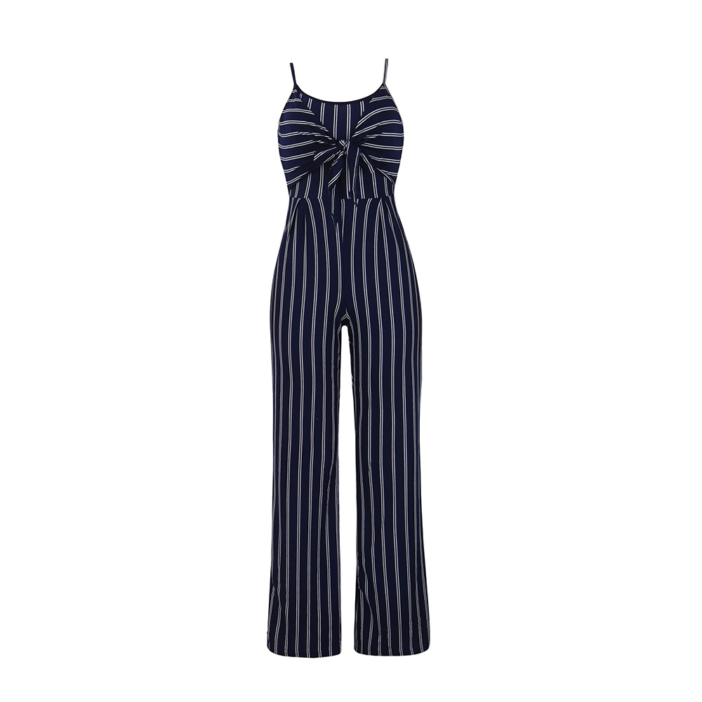 Slim Striped Sling Bow Jumpsuit NSWNY74479