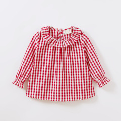 Spring and Autumn Cotton Plaid Shirt for Baby Girls, Doll-Neck All-Cotton Top—New Arrival, Ideal for Overseas Trade & AliExpress Instagram Style