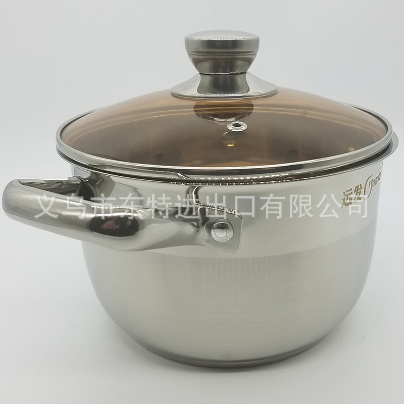 Factory direct sales of stainless steel double-ear soup pot, tea-colored glass lid double-bottom soup pot, high-end gift pot, household soup pot detail image 4