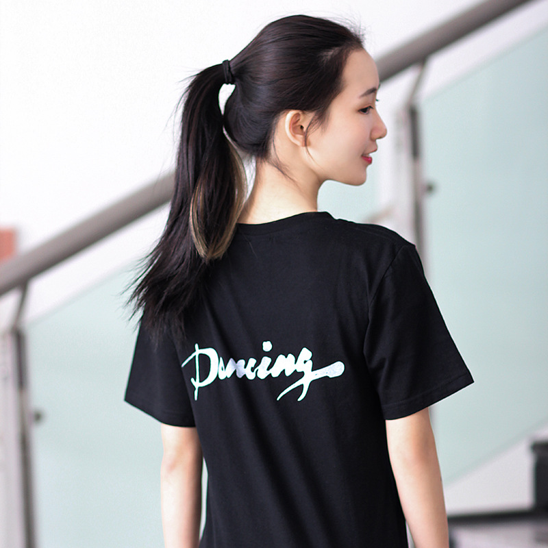 Hombres y mujeres Ropa de baile cuadrado adulto cuello redondo manga corta algodón danza palabra camisa camiseta Universidad práctica de baile Top