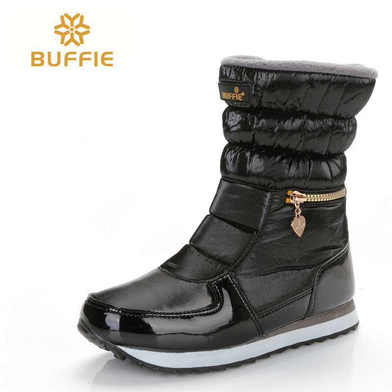 Botas de nieve de las mujeres de fondo plano a media pantorrilla impermeable cremallera engrosada zapatos de algodón transfronterizo Taobao suministro al por mayor entrega de una sola pieza