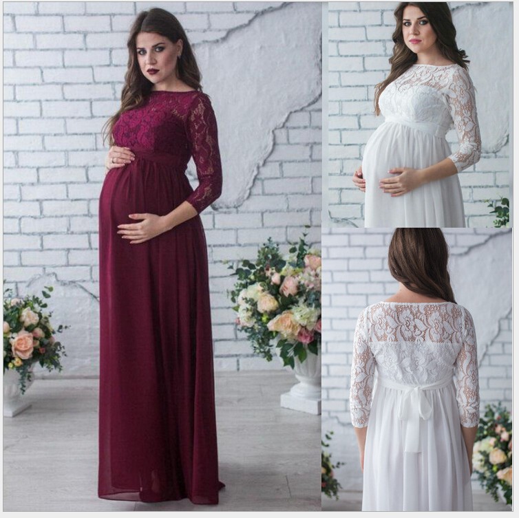 AliExpress European and American Long Sleeve Lace Pair According to Pregnant Women's Sexy Loose Tail Dress 8965 Pregnant Women's Dress