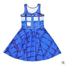 新品時尚歐美 藍色格子門3D數碼印花短裙 百褶裙Skd-1180