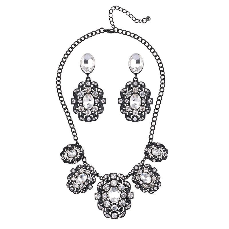 Geometric type alloy Diamond Necklace Set (Ancient gold)NHWF2865-Ancient gold