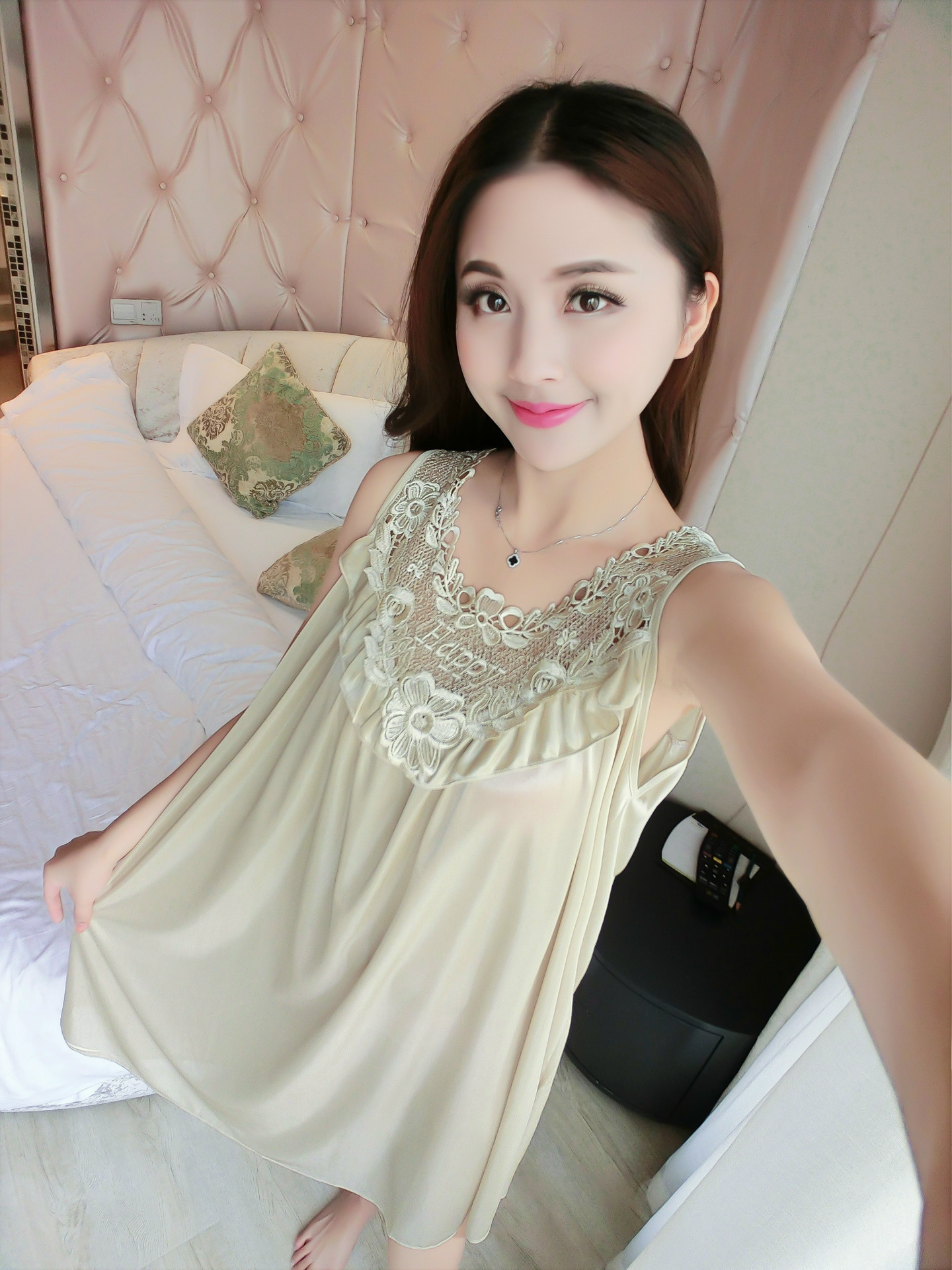 Simple Plus Size Long Sleeveless Lace Ice Silk Polyester Pajamas display picture 94