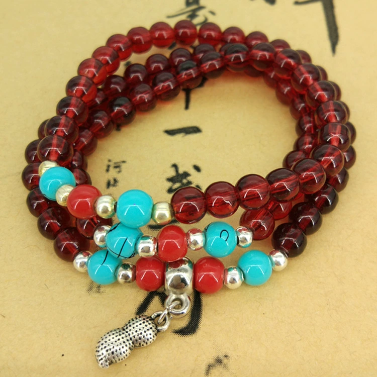 Imitation Garnet Bead Bracelet, Glass-Painted Beads, 4 mm and 6 mm, Single or Triple Wrap