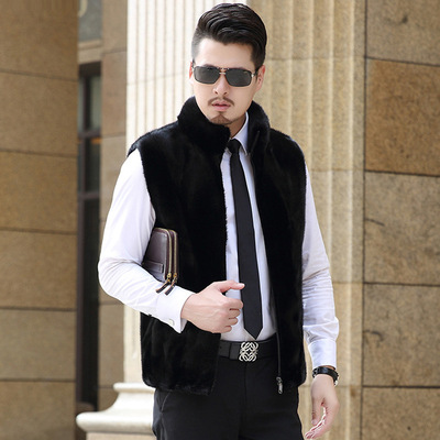 2017秋冬新款男装仿水貂皮草外套连帽加厚马甲坎肩大码一件代发|ru