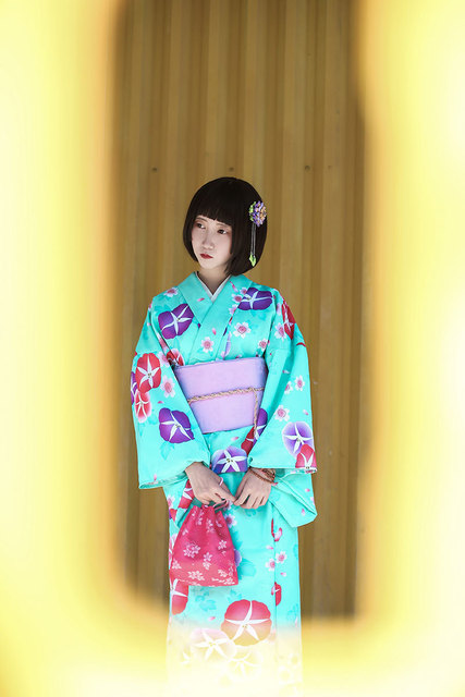 Green kimono Japanese kimono bathrobe women’s ironless polyester printed formal kimono suit