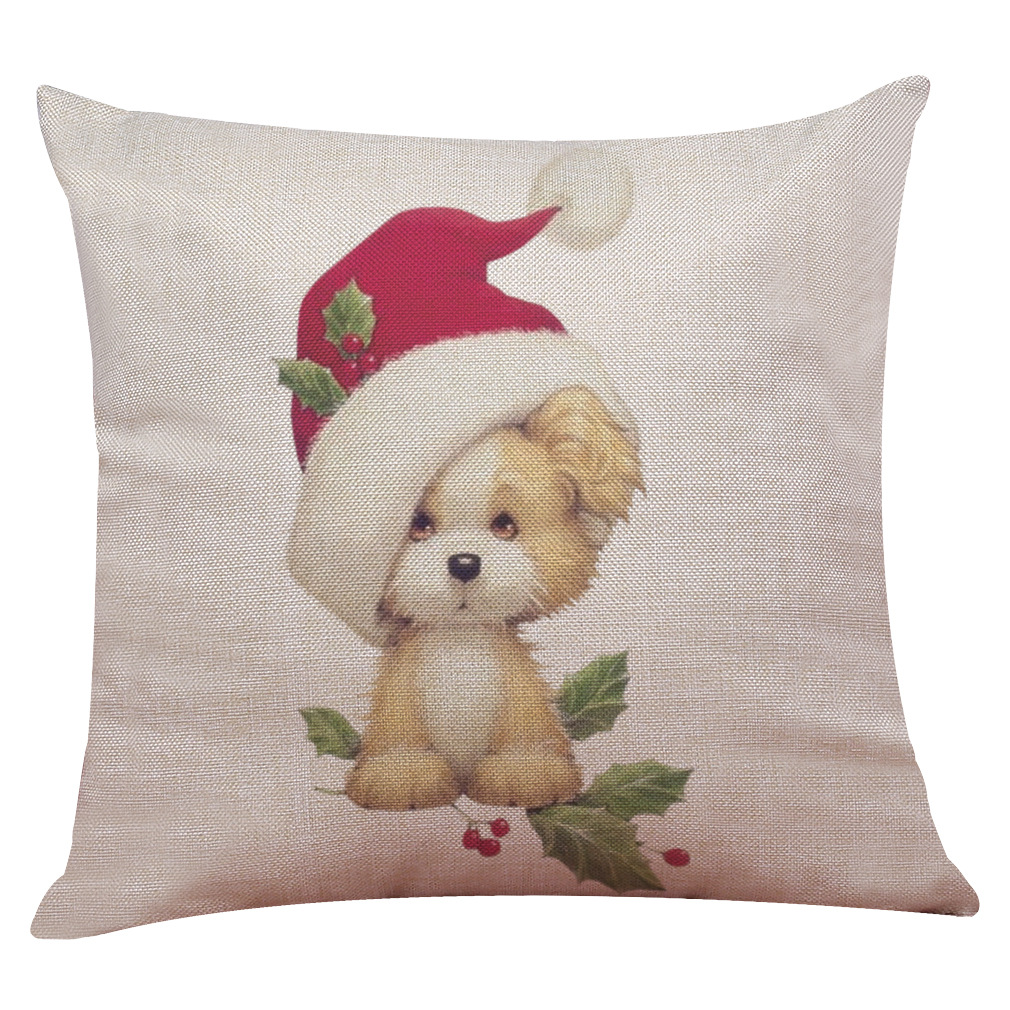 亚马逊 eBay 跨境热卖爆款圣诞卡通猫狗棉麻抱枕套 亚麻抱枕