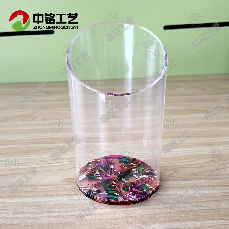 专业生产创意碎纸亚克力圆筒盒 新款透明有机玻璃装饰盒 展示盒