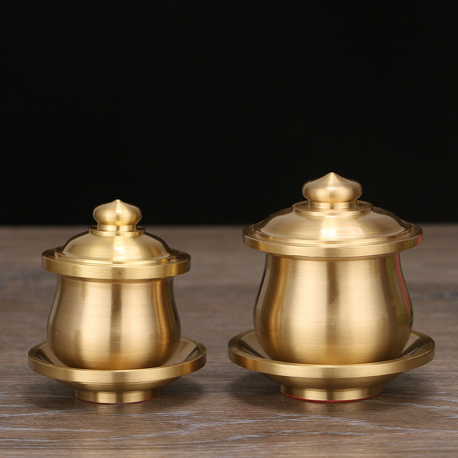 圓通佛具佛堂供具全銅光身拉絲聖水杯 銅供水杯 聖水杯