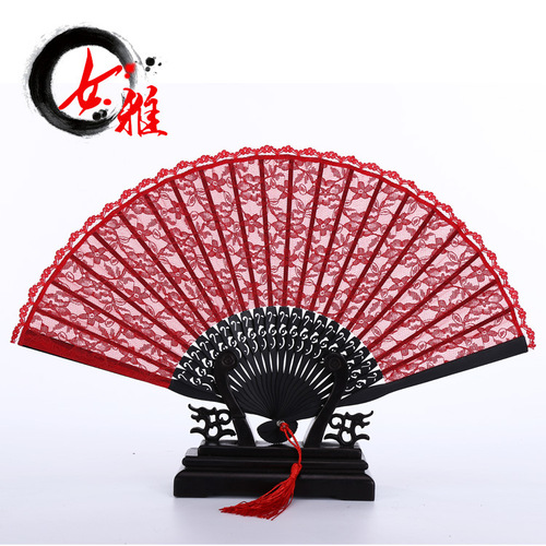 White red black lace dance fan for women Wedding props fan Carved all bamboo fan European style decorative craft fan