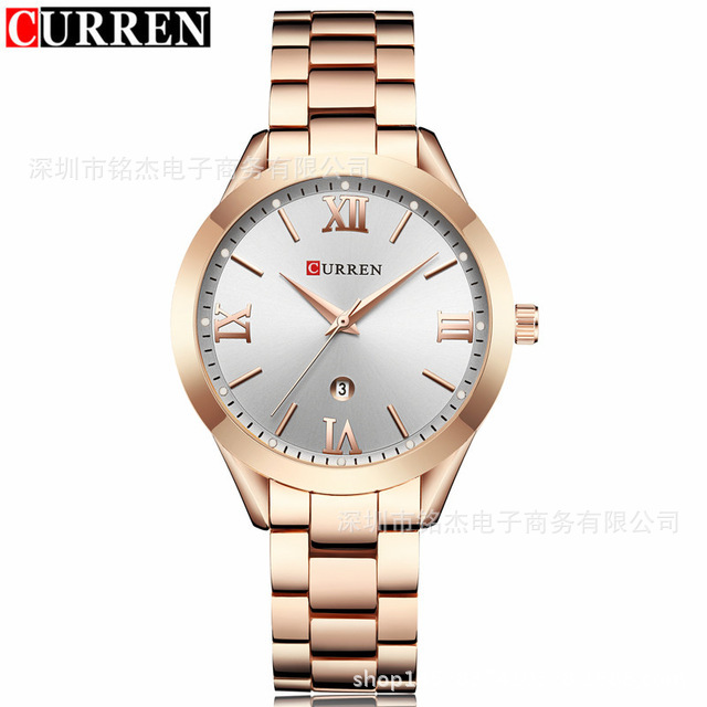 Currenカレン9007新作レディーススチールベルト腕时计レディースファッションカジュアル防水クォーツ时计レディース时计