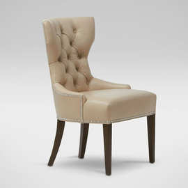 现货美式实木餐椅 书椅新古典皮艺椅子酒店沙发椅欧式简约休闲椅