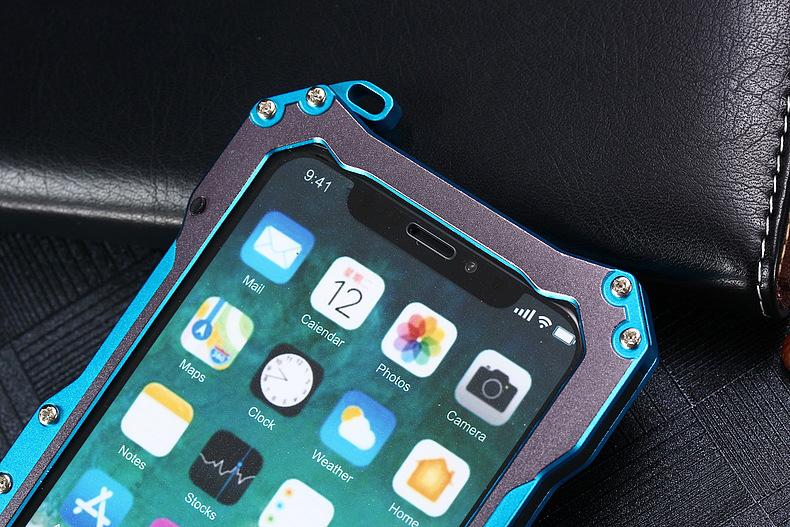S.CENG Gundam Water Resistant Dustproof Shockproof Silicone Gorilla Glass Aluminum Alloy Metal Case Cover for Apple iPhone X
