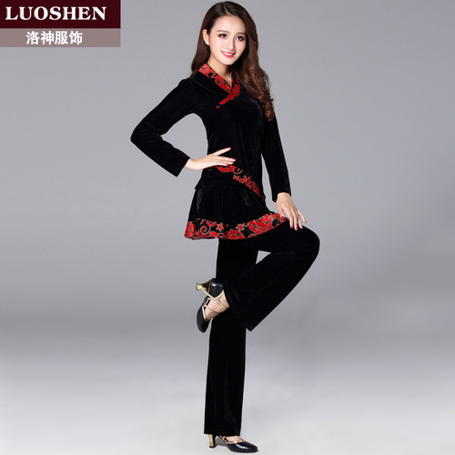 Luoshen autumn and winter new square dance costume suit women's gold velvet long-sleeved performance dance suit skirt pants
