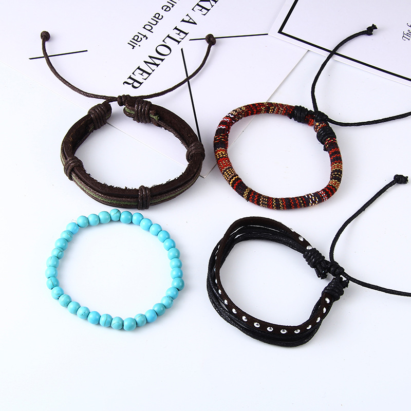 retro suit bracelet DIY woven imitation leather bracelet multi-layer bracelet multi-element bracelet