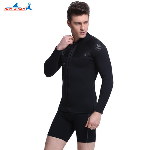 Men's 3MM neoprene wetsuit SCR thickened cold-proof long-sleeved wetsuit top front zipper swimsuit