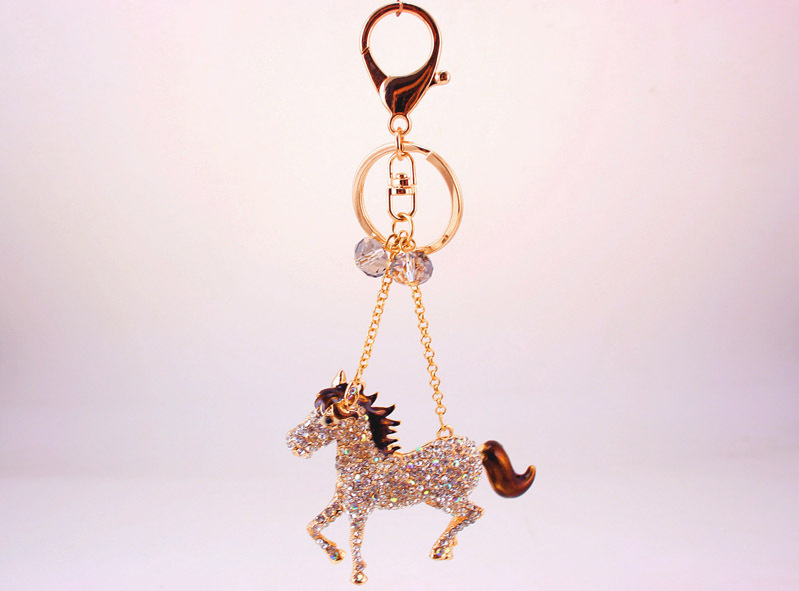 52g Weight Alloy, Metal Material Animal Pattern Unisex Gender Coffee, White Color Creative Animal Diamond Zodiac Pony Shape Car Keychain 9