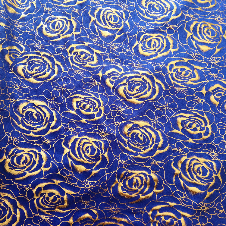 厂家直销新款四面弹针织布玫瑰花烫金 弹力氨纶涂金服装面料批发