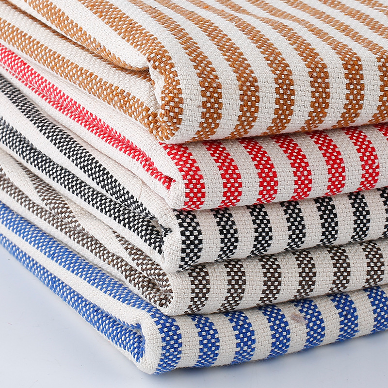 爆款 涤棉麻条纹布料 色织提花鞋材面料 家纺箱包礼盒坐垫手袋