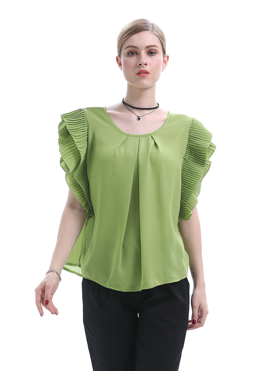 Pleated Short-Sleeved Chiffon Shirt NSJR36701