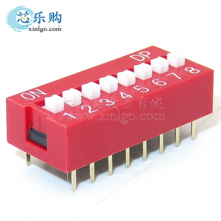 拨码开关 8位 8P DS-08 2.54MM 红色 DIP直插 镀金 平拔 编码开关
