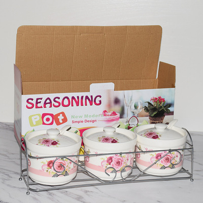 Chaozhou Porcelain wholesale Japanese originality ceramics Cruet Iron frame Kitchen Three-piece Suite Taste