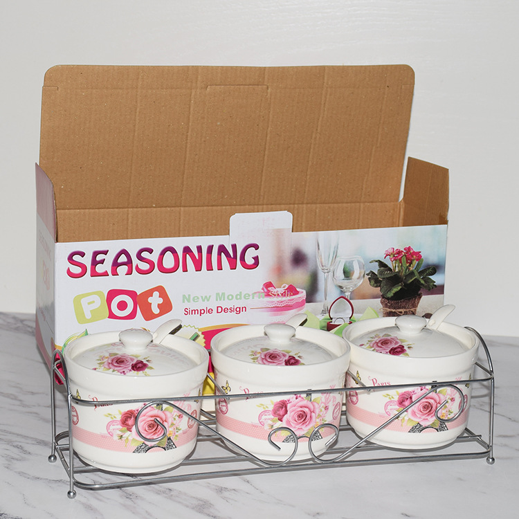 Chaozhou Porcelain wholesale Japanese originality ceramics Cruet Iron frame Kitchen Three-piece Suite Taste