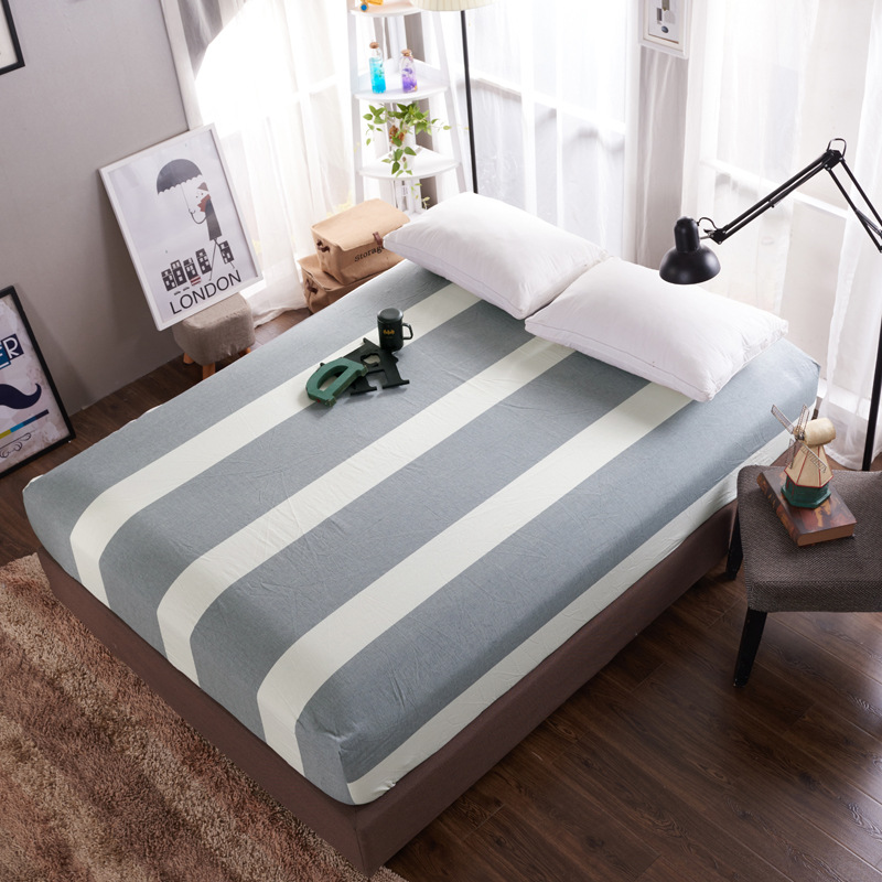 厂家良品水洗棉床笠单件格子裸睡纯棉条纹床单双席梦思棕垫保护套