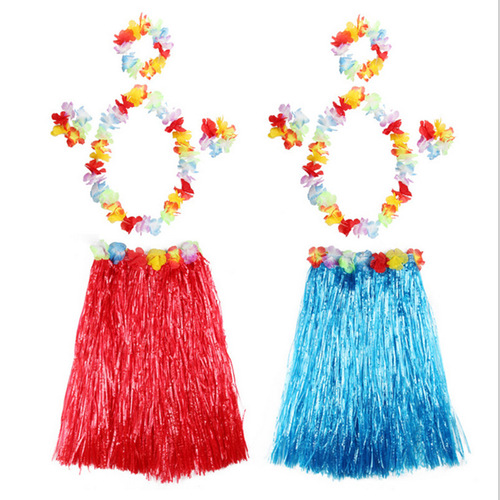 Halloween Christmas Hula Dance Performance Costume Hawaiian Adult and Children Grass Skirt Set of 5 Adult Grass Skirt