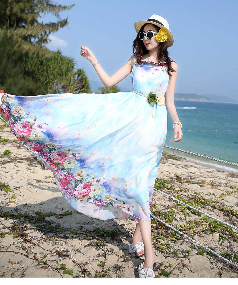 Bohemian Dress Fashion Printing Beach Dress the New Summer 2017 Fold ...