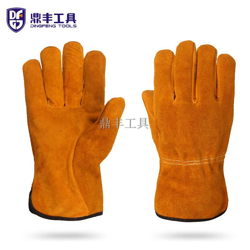 焊丰黄色二层牛皮司机手套 耐磨防滑驾驶员开车工作手套 工厂批发
