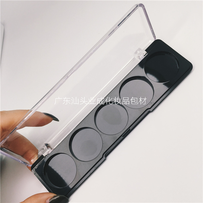 长方形5色眼影盒塑料包材透明盖五格27mm圆孔内格空盒 经典热卖款
