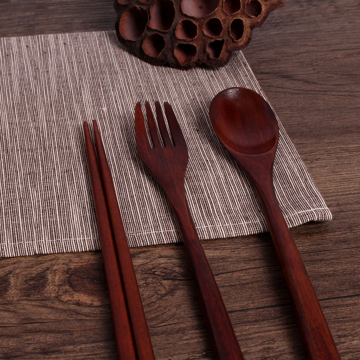 木质餐具大漆色楠木筷勺家用叉套装铁刀木筷子勺批发直销甜点西式